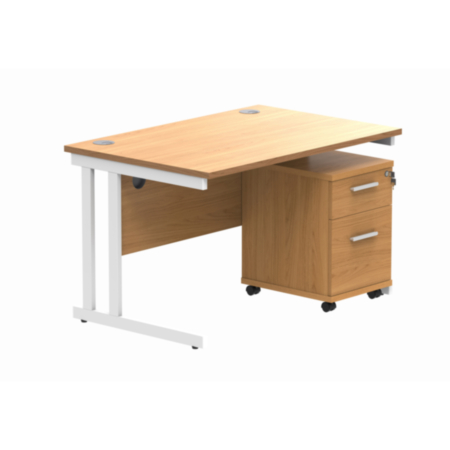 Du Rectangle Desk+2 Drawer Mobile Under Desk Ped-1280-Norwegian Beech/White