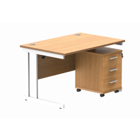 Du Rectangle Desk+3 Drawer Mobile Under Desk Ped-1280-Norwegian Beech/White