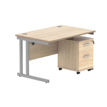 Du Rectangle Desk +2 Drawer Mobile Under Desk Ped-1280-Canadian Oak/Silver