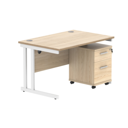 Du Rectangle Desk+2 Drawer Mobile Under Desk Ped-1280-Canadian Oak/White