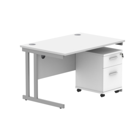 Du Rectangle Desk +3 Drawer Mobile Under Desk Ped-1280-Arctic White/Silver