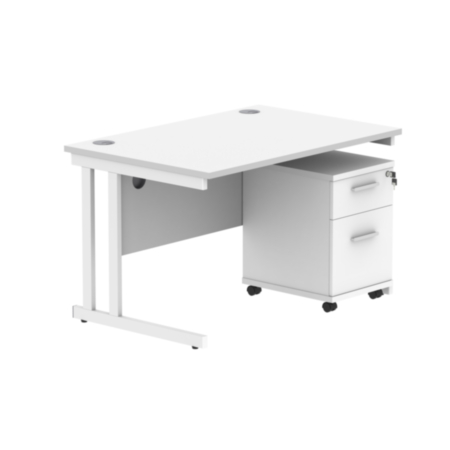 Du Rectangle Desk+2 Drawer Mobile Under Desk Ped-1280-Arctic White/White