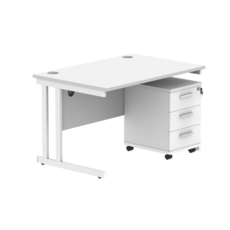 Du Rectangle Desk+3 Drawer Mobile Under Desk Ped-1280-Arctic White/White