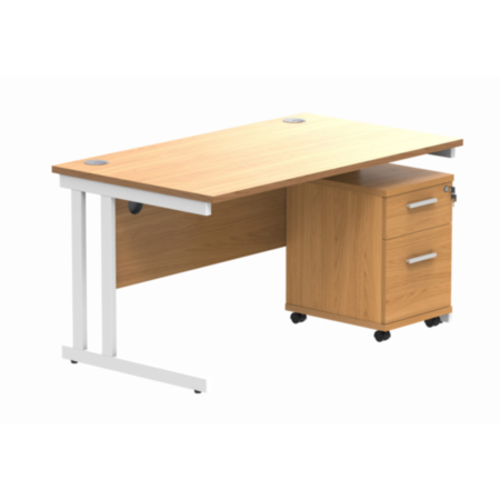 Du Rectangle Desk+2 Drawer Mobile Under Desk Ped-1480-Norwegian Beech/White