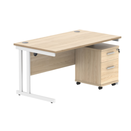 Du Rectangle Desk+2 Drawer Mobile Under Desk Ped-1480-Canadian Oak/White