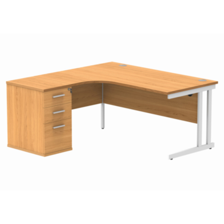 Du Lh Radial Desk+Desk High Ped-1612-Norwegian Beech/White