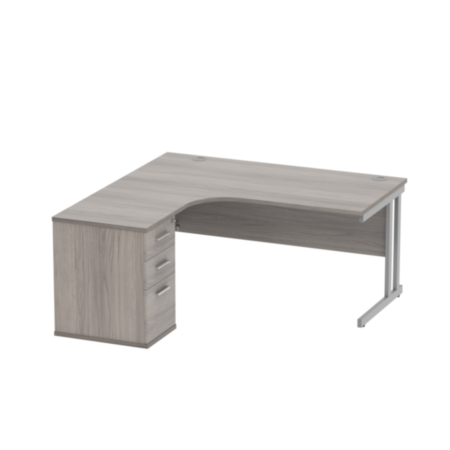 Du Lh Radial Desk+Desk High Ped-1600X1200-Alaskan Grey Oak/Silver