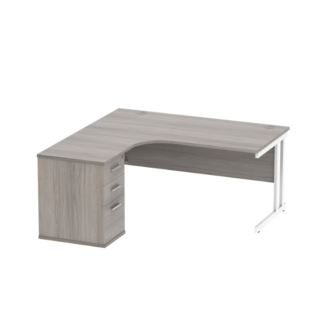 Du Lh Radial Desk+Desk High Ped-1612-Alaskan Grey Oak/White