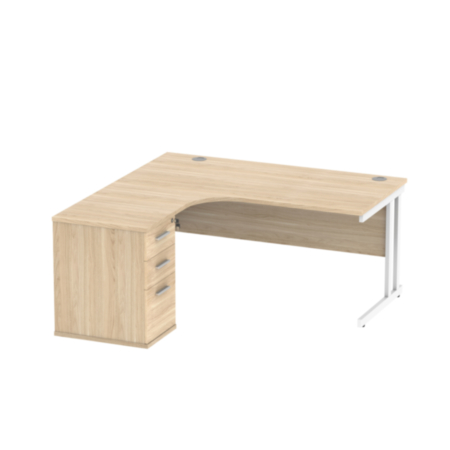 Du Lh Radial Desk+Desk High Ped-1612-Canadian Oak/White