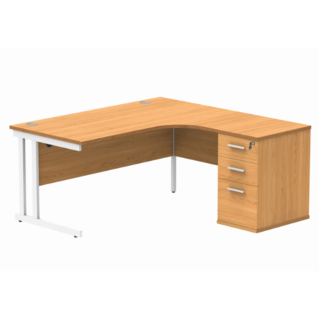 Du Rh Radial Desk+Desk High Ped-1612-Norwegian Beech/White
