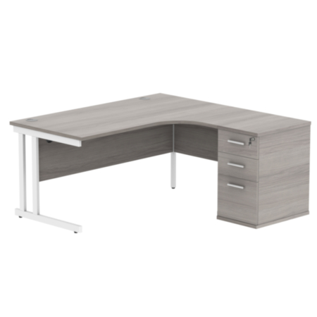 Du Rh Radial Desk+Desk High Ped-1612-Alaskan Grey Oak/White