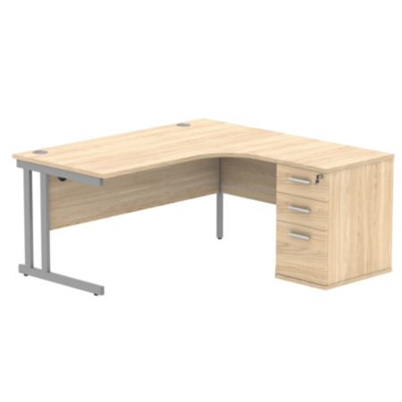 Du Rh Radial Desk+Desk High Ped-1600X1200-Canadian Oak/Silver