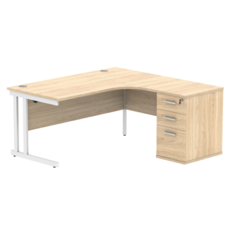 Du Rh Radial Desk+Desk High Ped-1612-Canadian Oak/White