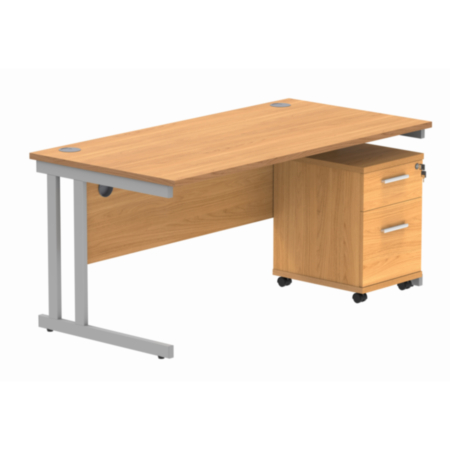 Du Rectangle Desk+2 Drawer Mobile Under Desk Ped-1680-Norwegian Beech/Silver