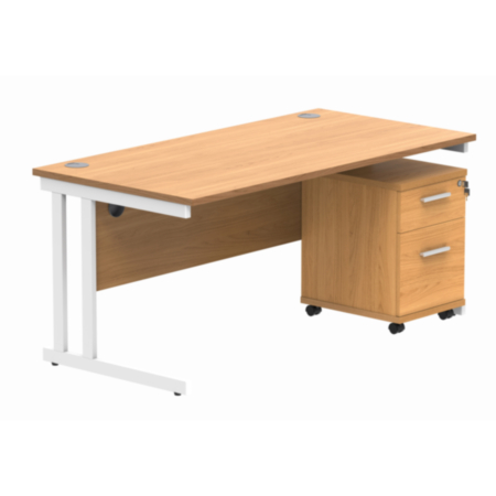 Du Rectangle Desk+2 Drawer Mobile Under Desk Ped-1680-Norwegian Beech/White