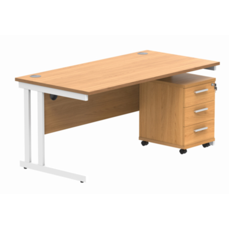 Du Rectangle Desk+3 Drawer Mobile Under Desk Ped-1680-Norwegian Beech/White