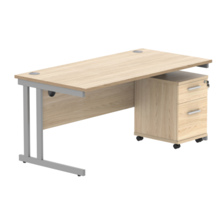 Du Rectangle Desk +2 Drawer Mobile Under Desk Ped-1680-Canadian Oak/Silver