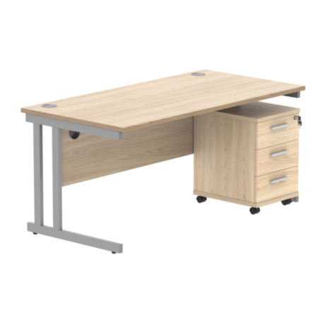 Du Rectangle Desk +3 Drawer Mobile Under Desk Ped-1680-Canadian Oak/Silver