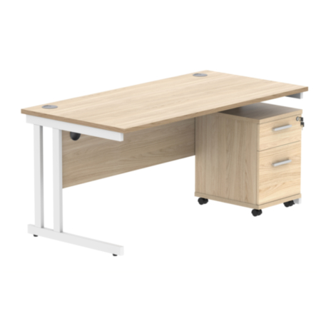 Du Rectangle Desk+2 Drawer Mobile Under Desk Ped-1680-Canadian Oak/White