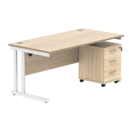 Du Rectangle Desk+3 Drawer Mobile Under Desk Ped-1680-Canadian Oak/White