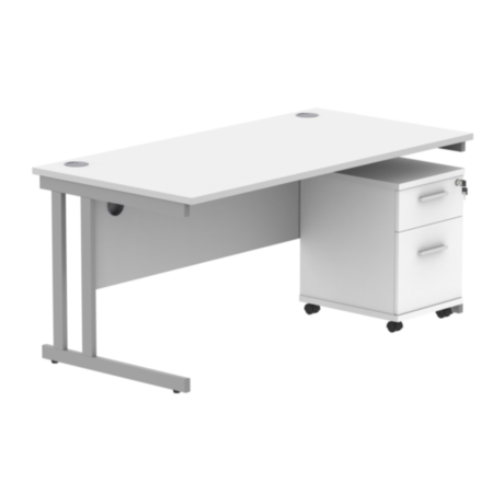 Du Rectangle Desk +2 Drawer Mobile Under Desk Ped-1680-Arctic White/Silver