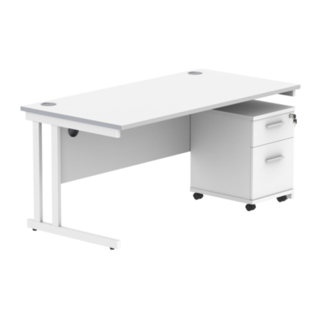 Du Rectangle Desk+2 Drawer Mobile Under Desk Ped-1680-Arctic White/White