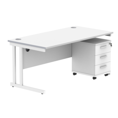 Du Rectangle Desk+3 Drawer Mobile Under Desk Ped-1680-Arctic White/White