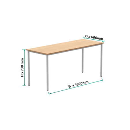 Office Rectangular Multi-Use Table | 1600X600 | Norwegian Beech/Silver