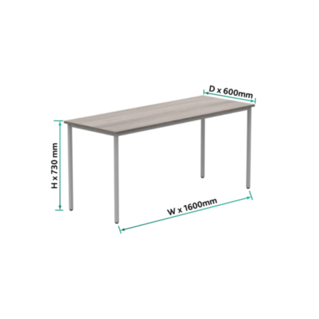 Office Rectangular Multi-Use Table | 1600X600 | Alaskan Grey Oak/Silver