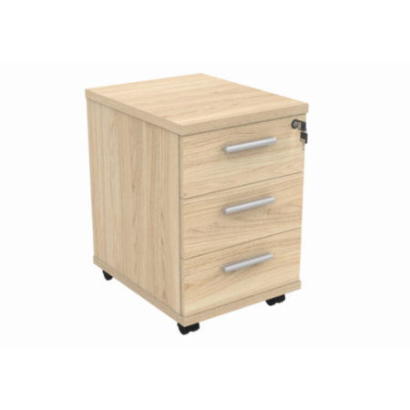 Mobile Under Desk Office Storage Unit | 3 Drawers | Canadian Oak