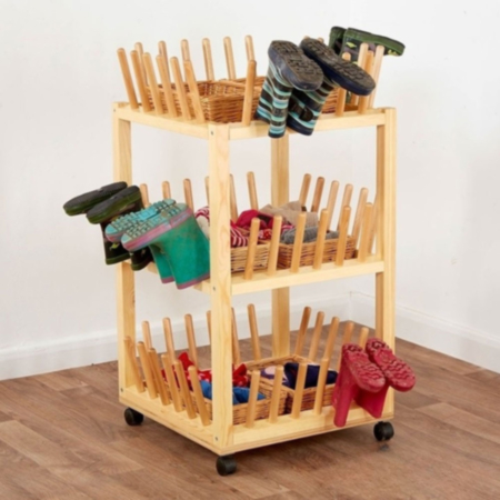 Wooden Indoor Mobile Wellie Rack Storage Unit