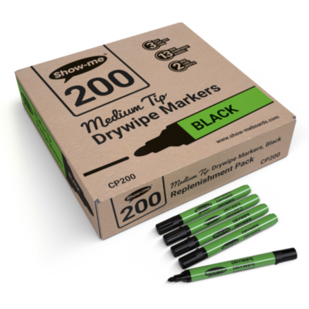 Show-me Drywipe Pen Med Tip Blk Pk 200