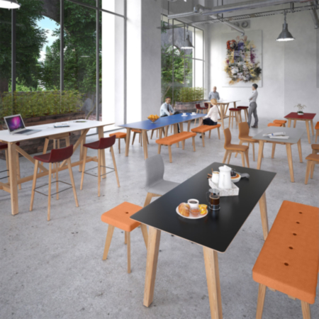 Crew Office Dining and Breakout Table Oak Leg Frame with Chamfered Edges