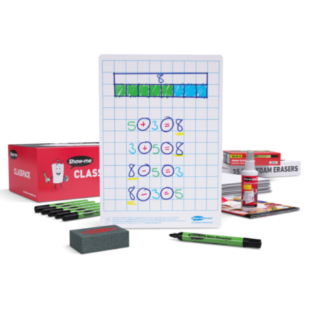 Show-me Class Pack Drywipe Boards with Pens and Erasers - Gridded/Plain, A4 - 35 sets with FREE Teachers&#039; Resources Booklet