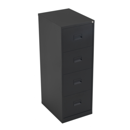 Steel 4 Drawer Lockable Filing Cabinet - Black