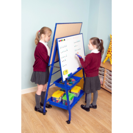 Double-Sided A-Frame Height Adjustable Mobile Landscape Whiteboard Easel with 3 Gratnells Trays