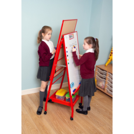 Double-Sided A-Frame Mobile Whiteboard Easel with 1 Gratnells Tray
