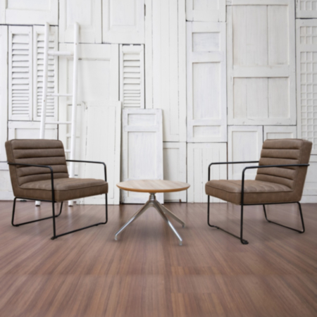 Decco Low Back Brown Reception Chair with Black Metal Frame - Brown