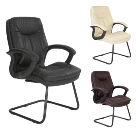 Hudson Cantilever Framed Leather Faced Visitors Armchair With Contrasting Stitching