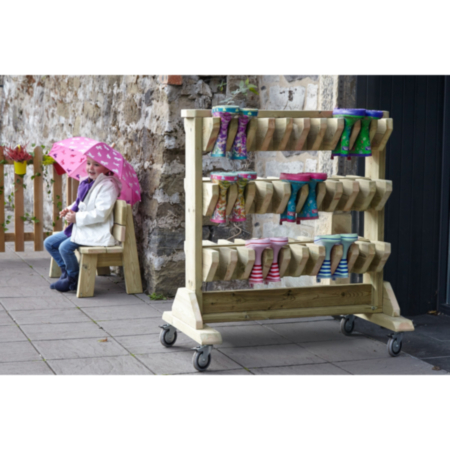 Millhouse Early Years Wooden Outdoor Double Sided Mobile Welly Storage Trolley