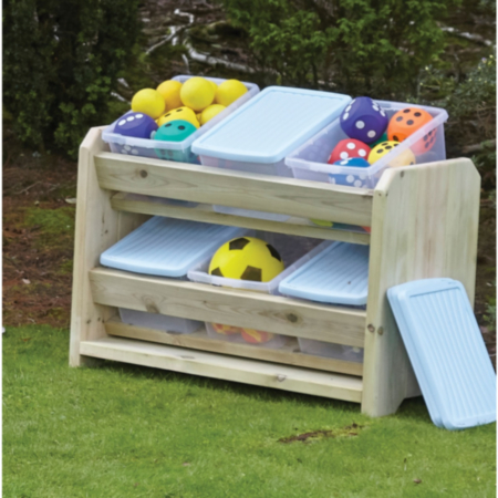 Millhouse Early Years Outdoor Redwood Tilt Tote Storage Unit with 6 Clear Tubs