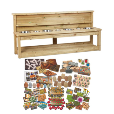 Millhouse Outdoor Wooden Potion Bench plus Outdoor Maths Kit PT1144