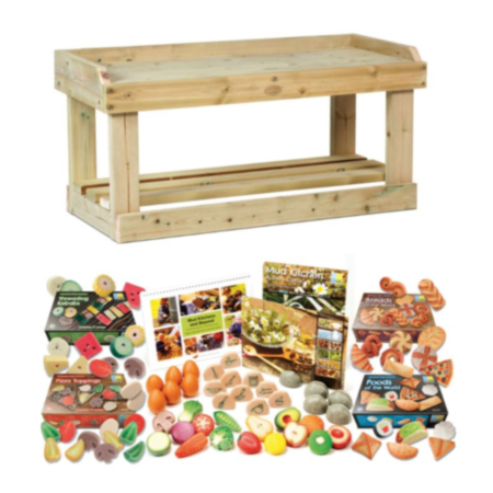 Millhouse Outdoor Wooden Busy Bench plus Outdoor Maths Kit PT1144