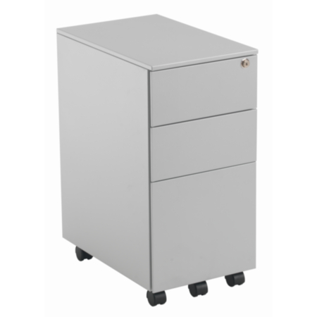 Slimline 3 Drawer Under Desk Steel Pedestal - Silver