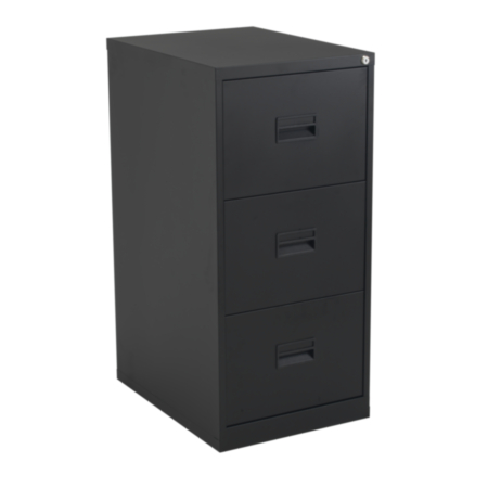 Steel 3 Drawer Lockable Filing Cabinet - Black