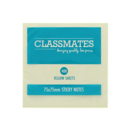 Classmates Sticky Note Cube Yellow 75x75mm
