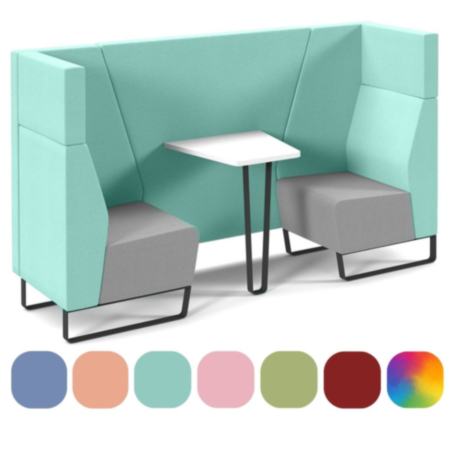 Encore Open High Back 2 Person Meeting Pod with Table Metal or Wooden Frame