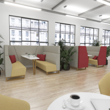 Encore Open High Back 4 Person Meeting Pod with Table - Metal or Wooden Frame