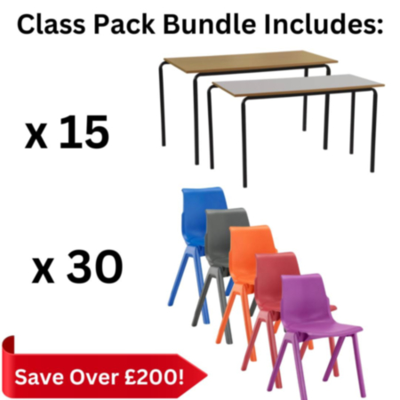 Hille Ergostak Chair and Crushed Bent Table Secondary School Class Pack Bundle