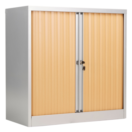 Bisley Steel Sliding Door Storage Cupboard 1015mm– Oak with Silver Carcass